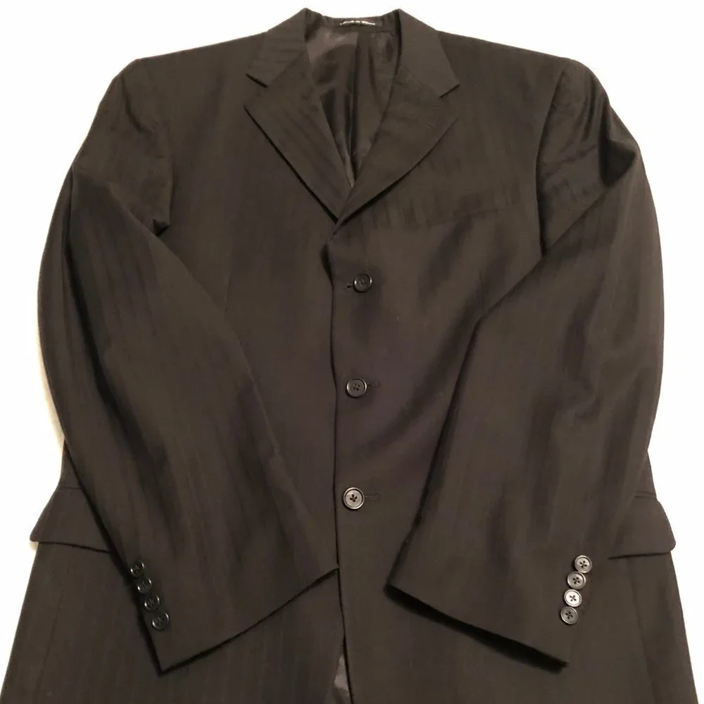 DKNY 40L Black Sport Coat Blazer Jacket Blk on Blk Striped 100% Wool